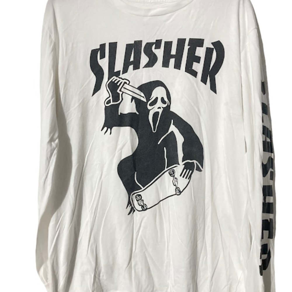 Ghost Face Scream Horror Movie T-Shirt SLASHER Size L Long Sleeve White